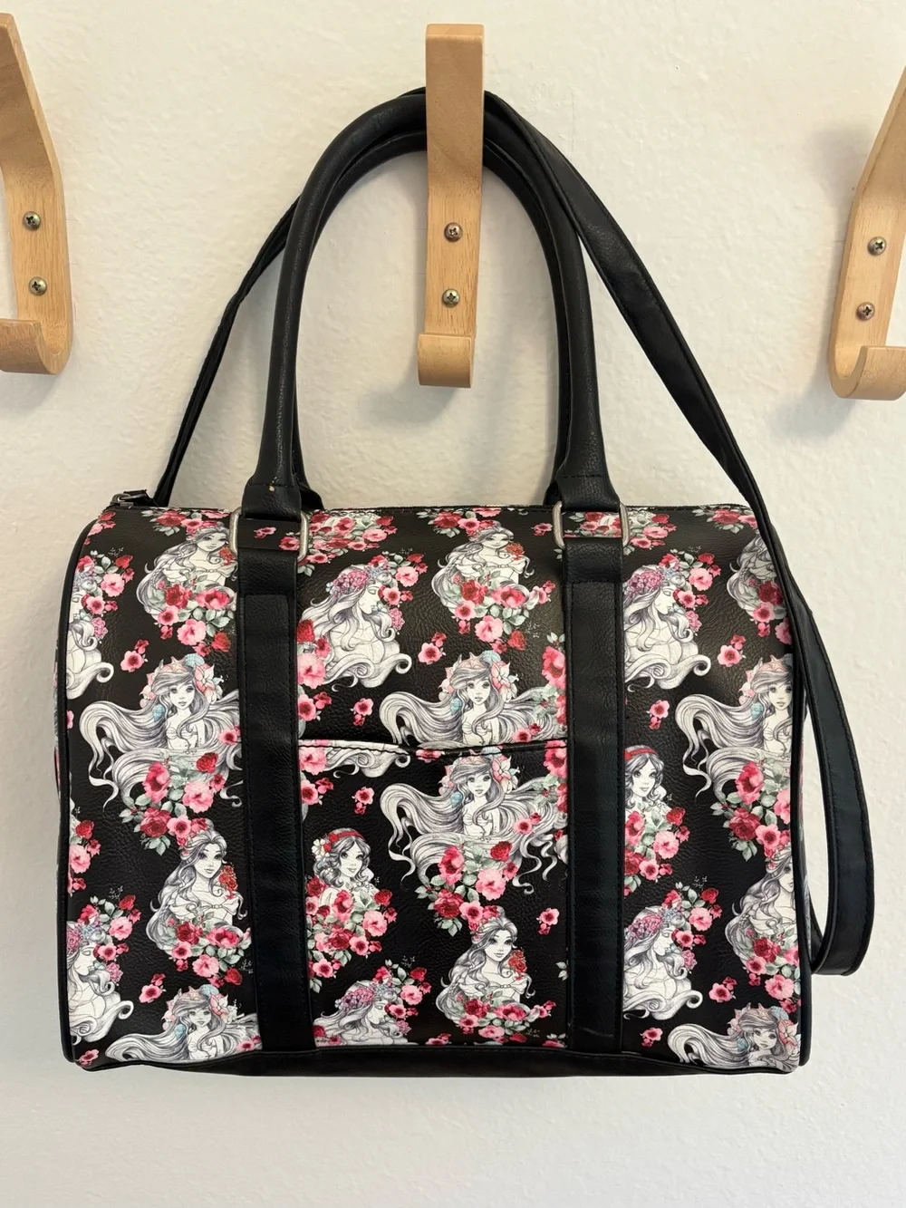 Loungefly Disney Princess Ariel Floral Black Double-Strap Crossbody Bag Satchel